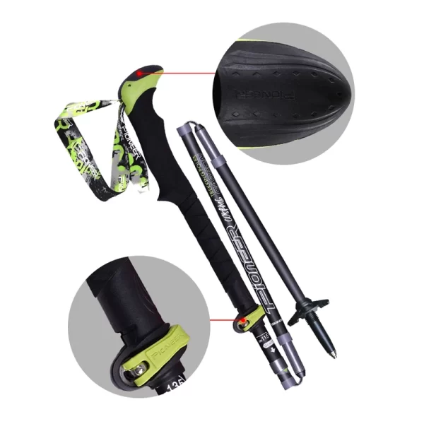Pioneer Folding Ultralight Quick Lock Trekking Poles Hiking Pole Race Running Outdoor Walking Stick Carbon Fiber 115-135cm - Image 2