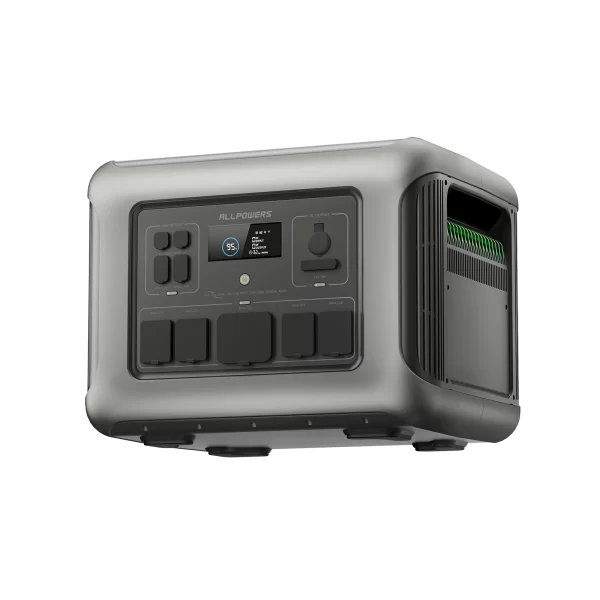 Black Portable Power Station for Camping on a whit background with UK plug standards