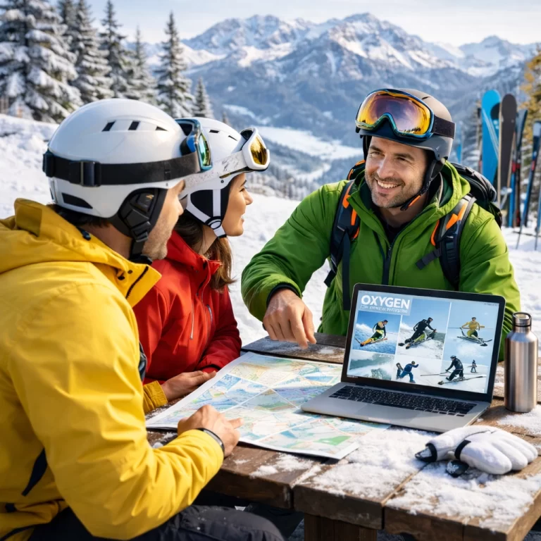 Outdoor Adventure Training, Ski Coaching & Mountain Bike Courses. Coached training session Ski instructors development with clients using OXYGEN Adventures Training resources